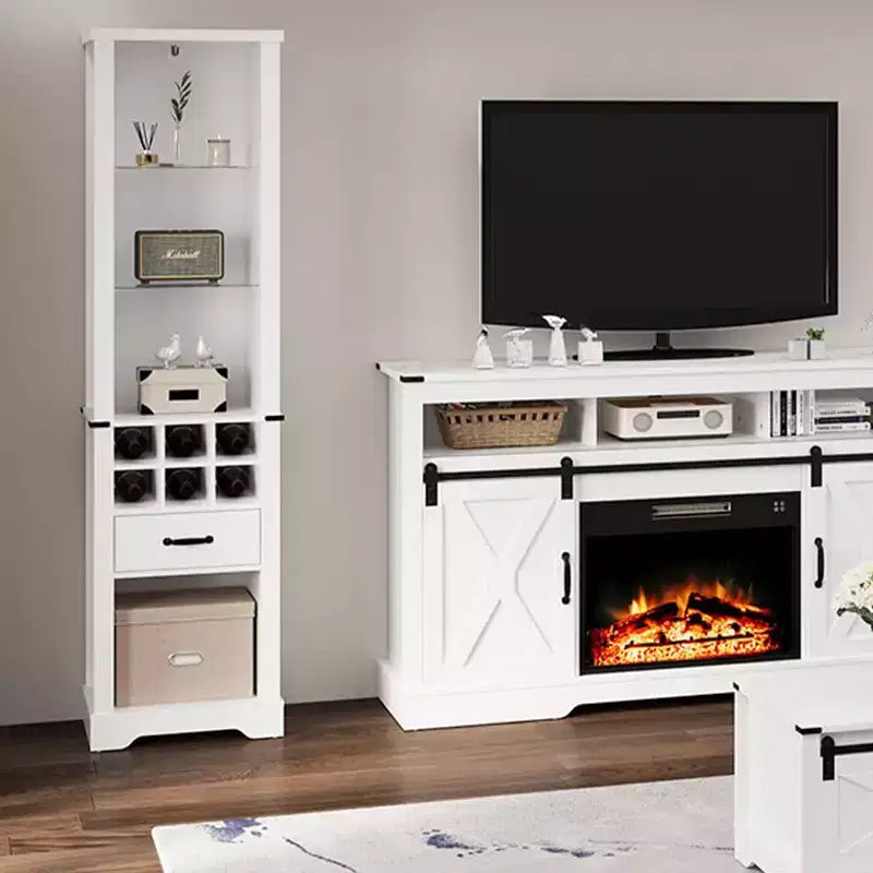 Mobile contenitore alto 75 pollici con luce LED, ripiani in vetro temperato e portabottiglie