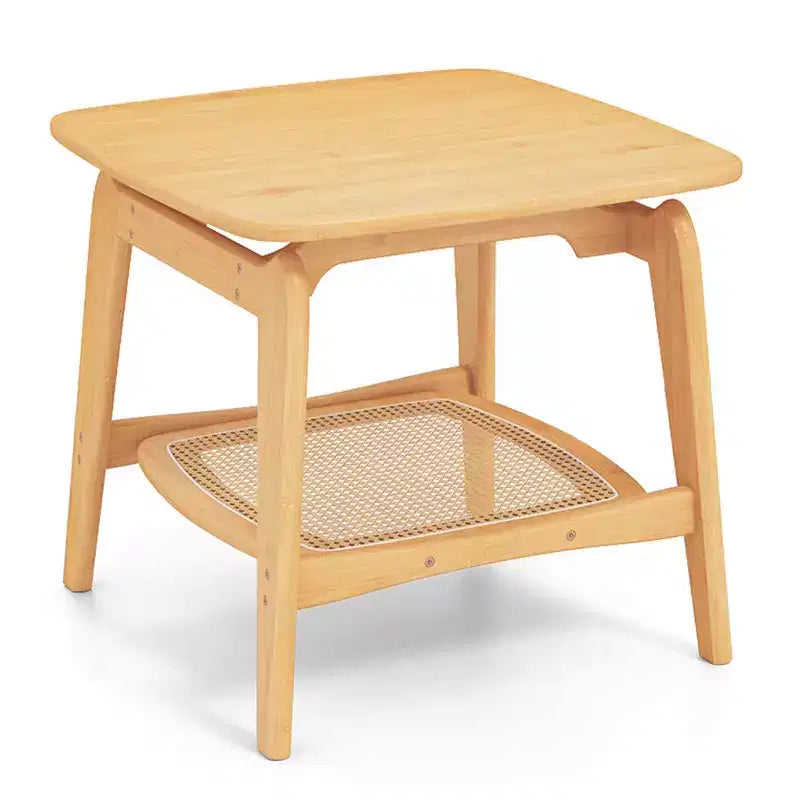 1/2 Pezzi Tavolino in bambù con ripiano portaoggetti in finto rattan – Tavolino Boho per soggiorno