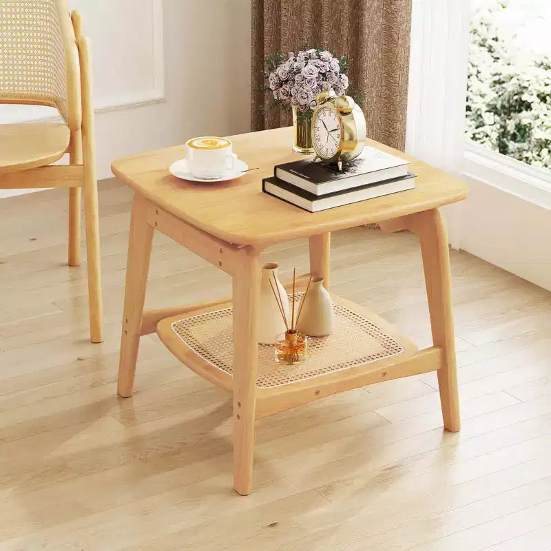 1/2 Pezzi Tavolino in bambù con ripiano portaoggetti in finto rattan – Tavolino Boho per soggiorno