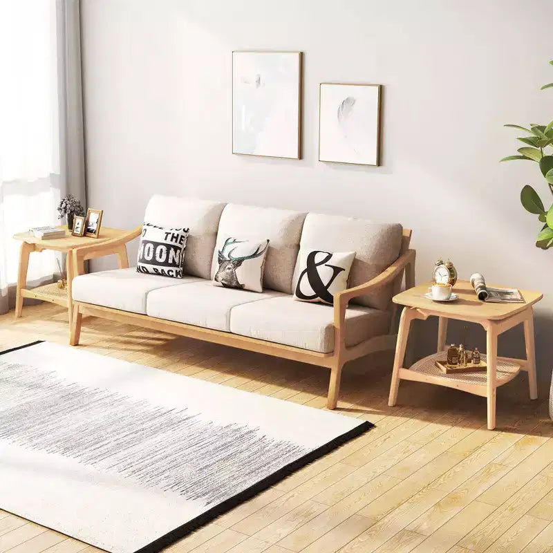 1/2 Pezzi Tavolino in bambù con ripiano portaoggetti in finto rattan – Tavolino Boho per soggiorno