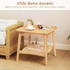 1/2 Pezzi Tavolino in bambù con ripiano portaoggetti in finto rattan – Tavolino Boho per soggiorno