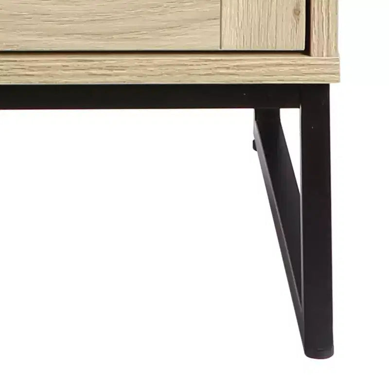 Comodino in Rattan con Cassetto e Ripiano Aperto, Gambe in Metallo, per Camera da Letto e Soggiorno
