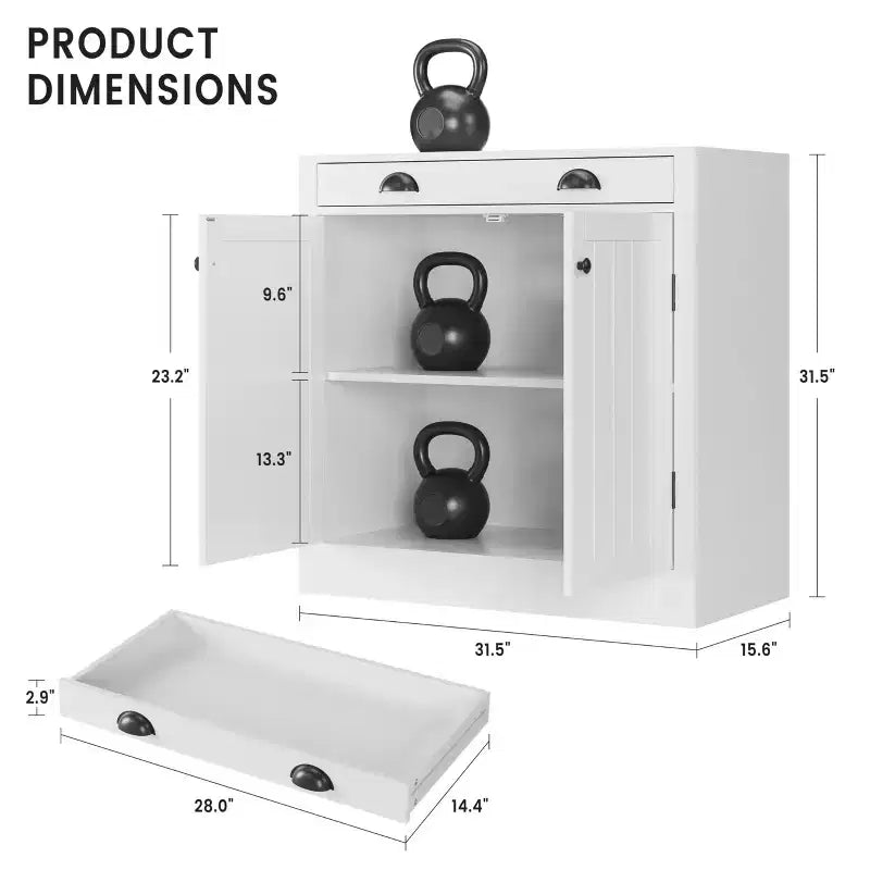 Credenza Bianca con Cassetto e Ripiano Regolabile