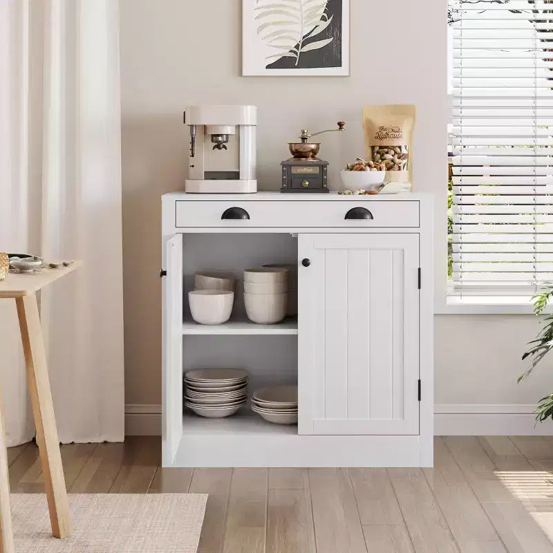 Credenza Bianca con Cassetto e Ripiano Regolabile