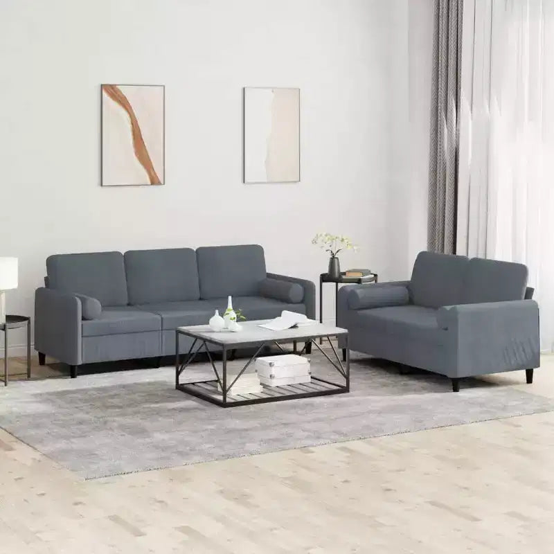 Set divano in velluto grigio scuro – 2 pezzi (2 posti e 3 posti)