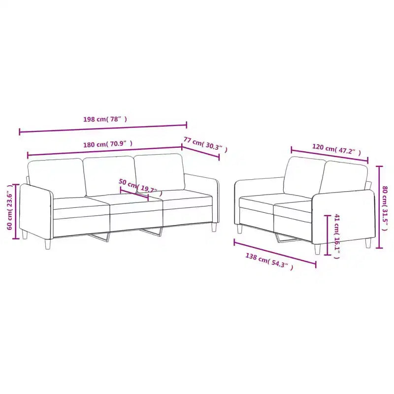 Set divano in velluto grigio scuro – 2 pezzi (2 posti e 3 posti)