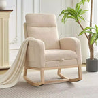 Rocking Chair Nursery Chair with Foot Rest, Recliner Armchair with High Backrest& Wood Legs and Side Pocket for Living Room, Bedroom,Grey