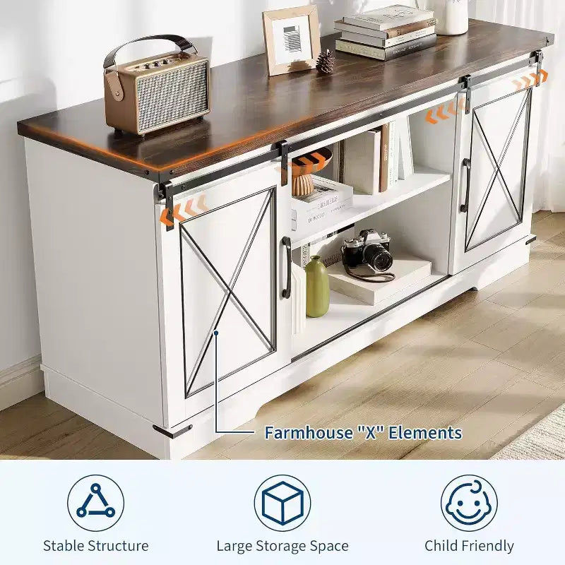 Mobile TV con ante scorrevoli stile fienile e ripiano regolabile