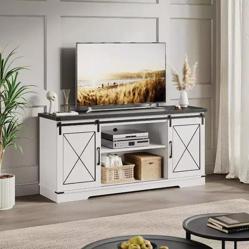 Mobile TV con ante scorrevoli stile fienile e ripiano regolabile