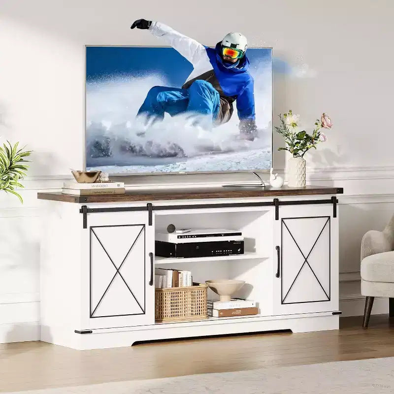 Mobile TV con ante scorrevoli stile fienile e ripiano regolabile