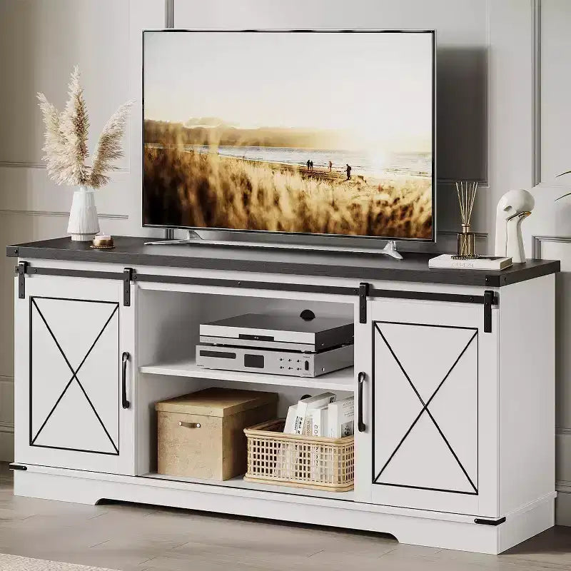 Mobile TV con ante scorrevoli stile fienile e ripiano regolabile