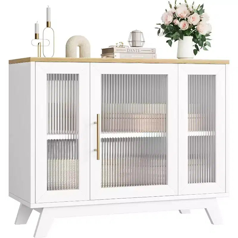 Mobile credenza a buffet da 36" con anta in vetro scanalato e ripiano regolabile