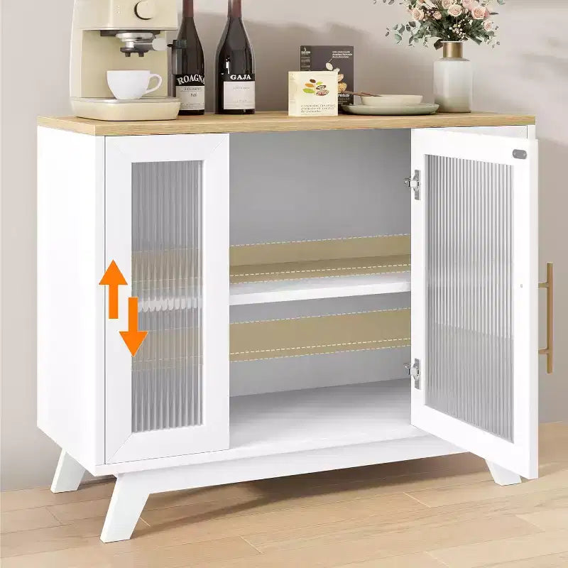 Mobile credenza a buffet da 36" con anta in vetro scanalato e ripiano regolabile