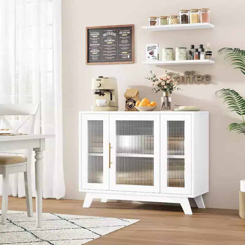 Mobile credenza a buffet da 36" con anta in vetro scanalato e ripiano regolabile