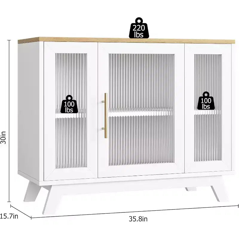 Mobile credenza a buffet da 36" con anta in vetro scanalato e ripiano regolabile