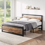 Telaio Letto Industriale in Metallo con Testiera in Legno
