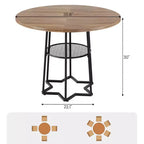 Tavolo da pranzo rotondo per 4 con piano in legno, base in metallo e ripiano portaoggetti, 98 cm