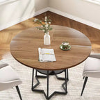 Tavolo da pranzo rotondo per 4 con piano in legno, base in metallo e ripiano portaoggetti, 98 cm