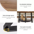 Tavolo da pranzo rotondo per 4 con piano in legno, base in metallo e ripiano portaoggetti, 98 cm