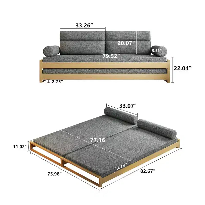 Divano Letto Moderno Convertibile da 82,67 Pollici con Struttura in Legno Massello e Fodere Rimovibili