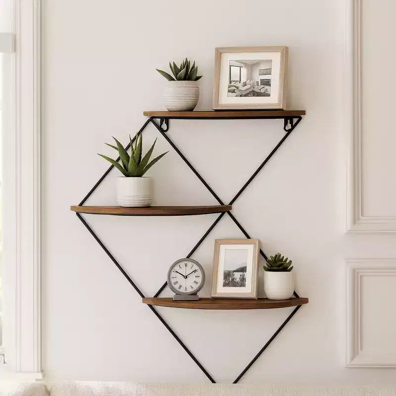 Mensola da Parete in Metallo a Diamante – 3 Livelli, 43,2 x 10,2 x 53,3 cm, Marrone e Nero