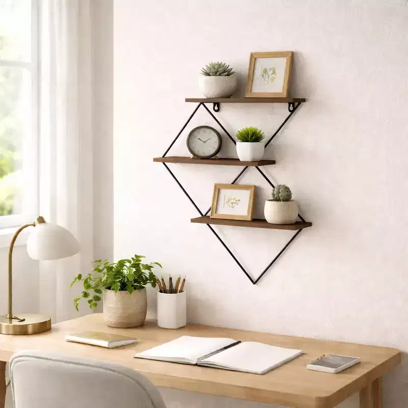 Mensola da Parete in Metallo a Diamante – 3 Livelli, 43,2 x 10,2 x 53,3 cm, Marrone e Nero