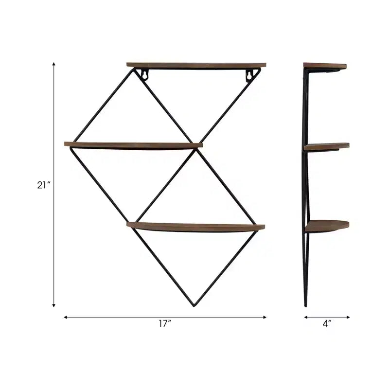 Mensola da Parete in Metallo a Diamante – 3 Livelli, 43,2 x 10,2 x 53,3 cm, Marrone e Nero