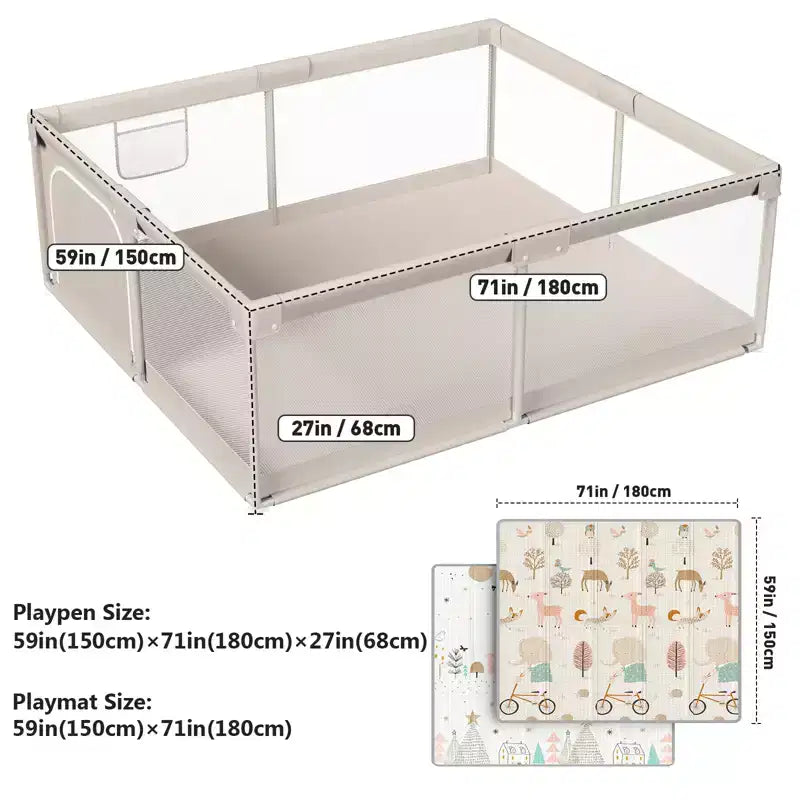 Box per bambini con tappetino – Box di sicurezza interno ed esterno da 150 x 180 cm per neonati e bambini piccoli