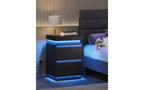 Comodino con luce LED e stazione di ricarica - 2 cassetti in legno e piano scorrevole, tavolino moderno per il comodino