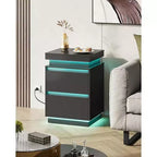 DEXYLLO LED Light Nightstand with Charging Station - 2 Wooden Drawers & Sliding Top, Modern Bedside End Table for Bedroom, Living Room