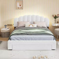 Letto a piattaforma imbottito con cassetto contenitore, illuminazione a LED e porte USB – Bianco