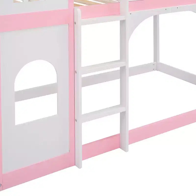 Letto a castello singolo su singolo Castello con scaletta e sponde di protezione, Rosa