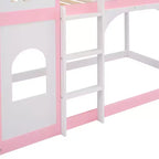Letto a castello singolo su singolo Castello con scaletta e sponde di protezione, Rosa