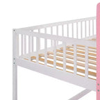 Letto a castello singolo su singolo Castello con scaletta e sponde di protezione, Rosa