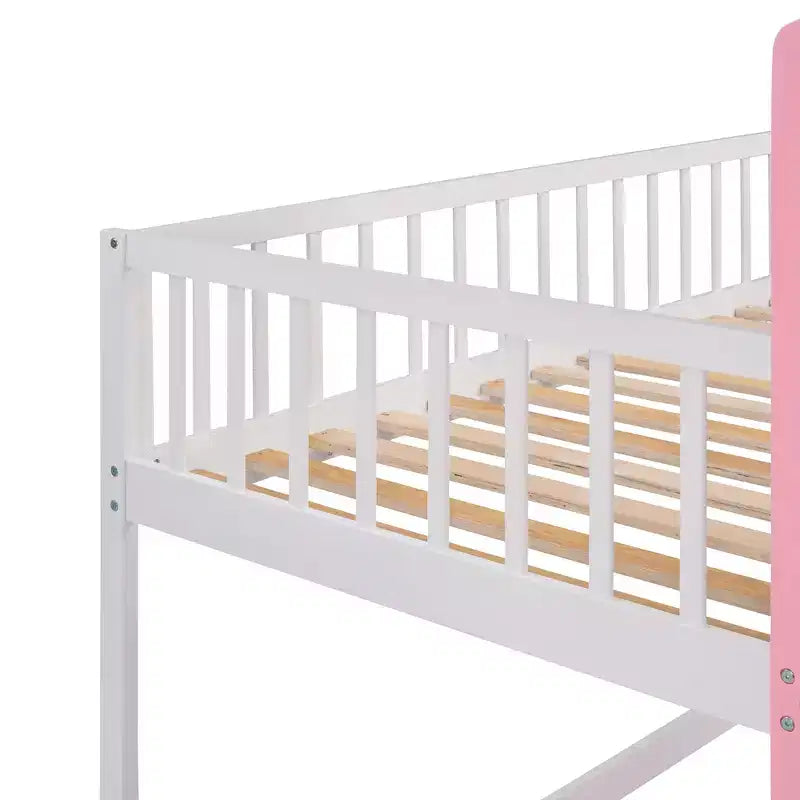 Letto a castello singolo su singolo Castello con scaletta e sponde di protezione, Rosa