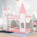 Letto a castello singolo su singolo Castello con scaletta e sponde di protezione, Rosa