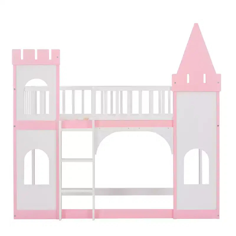 Letto a castello singolo su singolo Castello con scaletta e sponde di protezione, Rosa