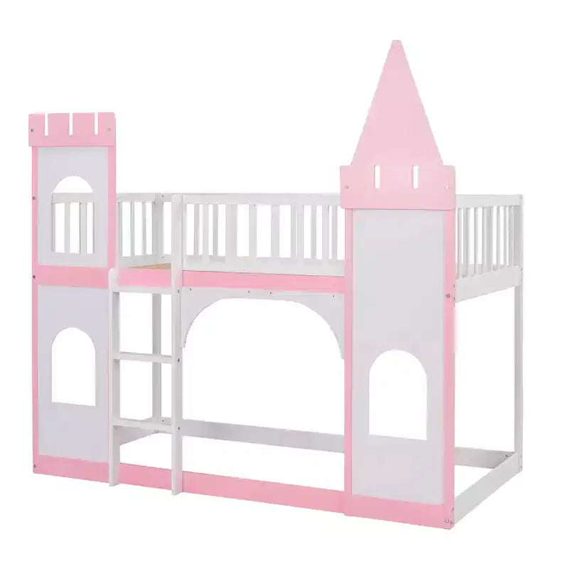 Letto a castello singolo su singolo Castello con scaletta e sponde di protezione, Rosa