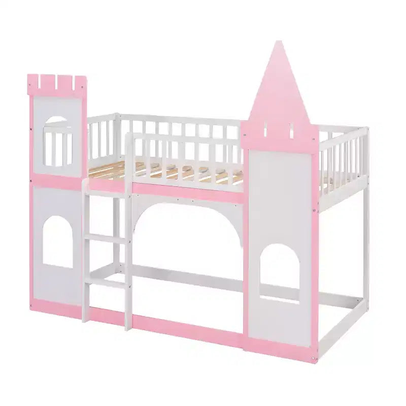 Letto a castello singolo su singolo Castello con scaletta e sponde di protezione, Rosa