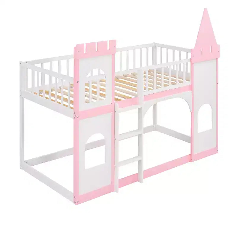 Letto a castello singolo su singolo Castello con scaletta e sponde di protezione, Rosa