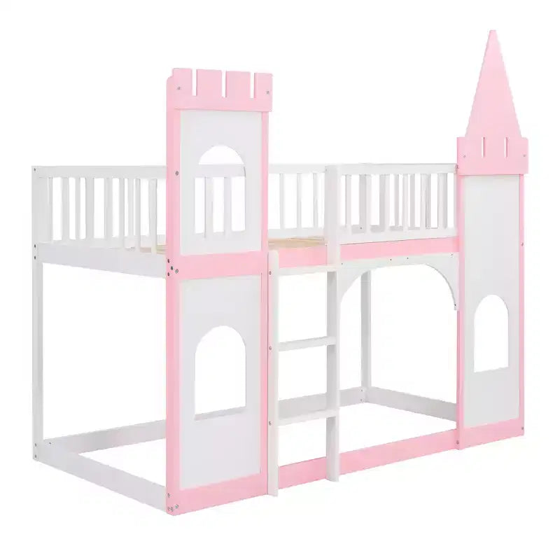 Letto a castello singolo su singolo Castello con scaletta e sponde di protezione, Rosa