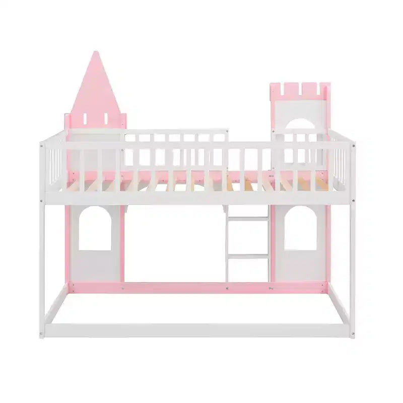Letto a castello singolo su singolo Castello con scaletta e sponde di protezione, Rosa