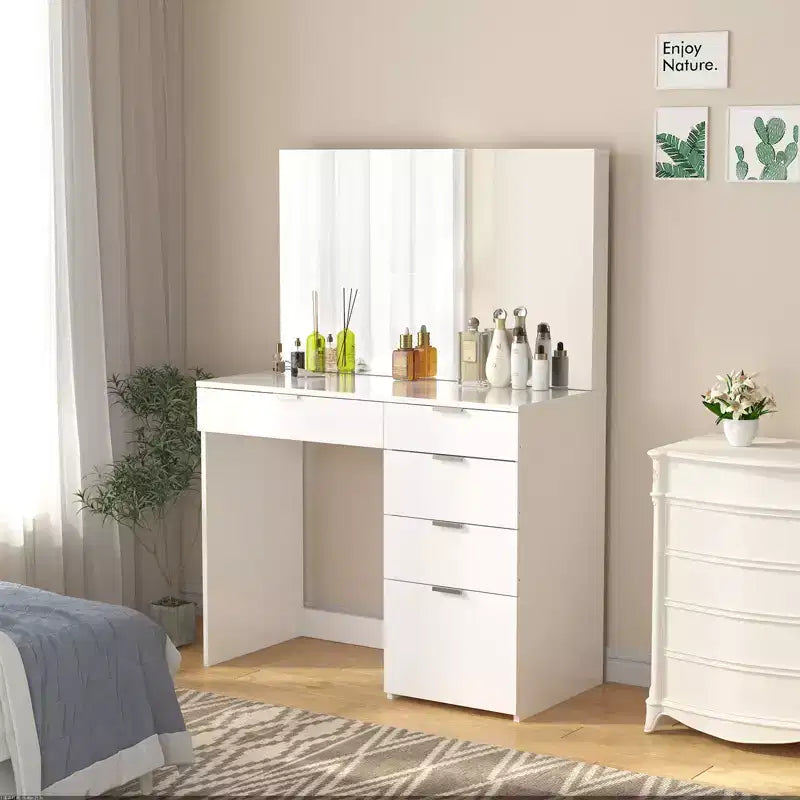 Scrivania Trucco Illuminata con Specchio e 5 Cassetti