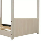 Telaio letto a casetta per materasso singolo/matrimoniale, con rivestimento in velluto, beige