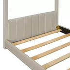 Telaio letto a casetta per materasso singolo/matrimoniale, con rivestimento in velluto, beige