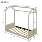 Telaio letto a casetta per materasso singolo/matrimoniale, con rivestimento in velluto, beige