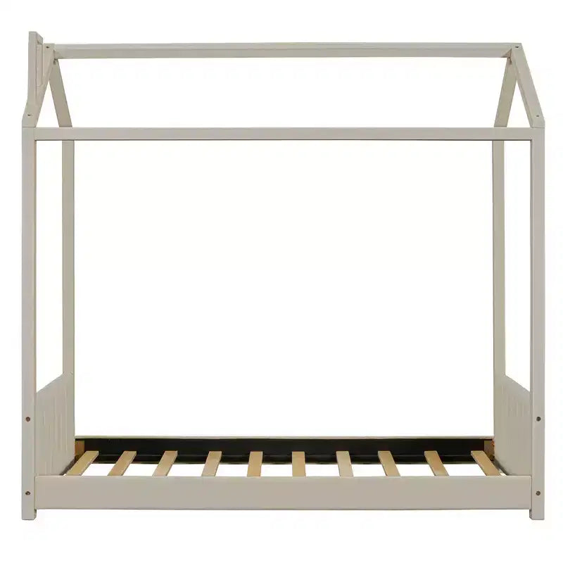 Telaio letto a casetta per materasso singolo/matrimoniale, con rivestimento in velluto, beige