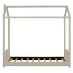Telaio letto a casetta per materasso singolo/matrimoniale, con rivestimento in velluto, beige