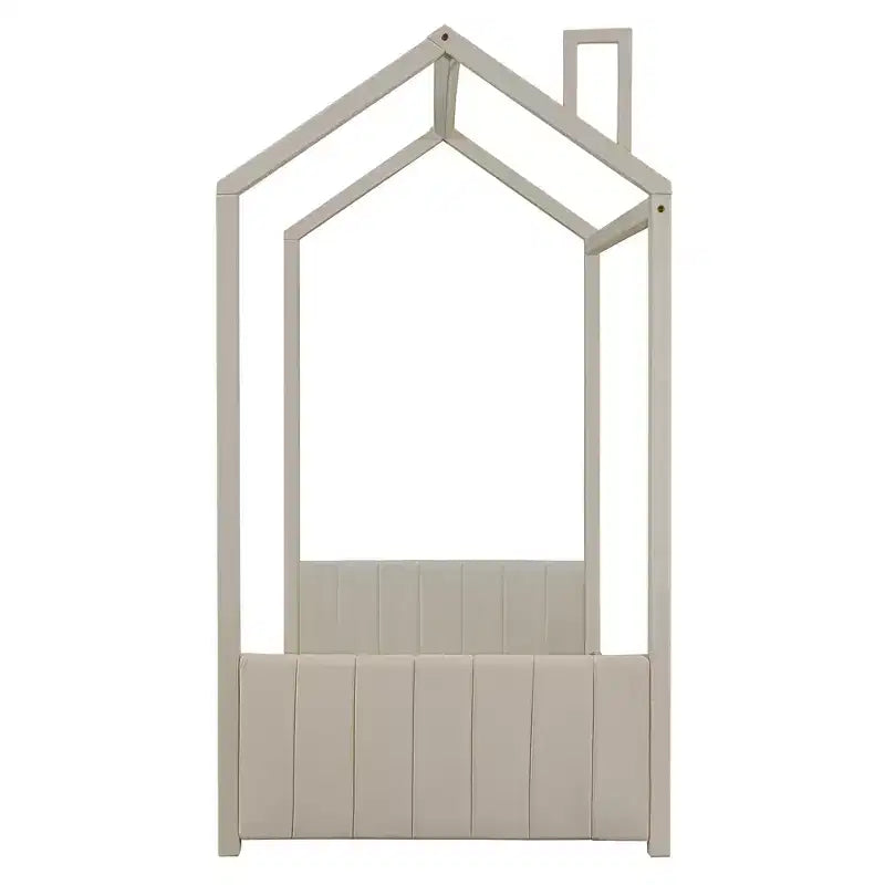 Telaio letto a casetta per materasso singolo/matrimoniale, con rivestimento in velluto, beige