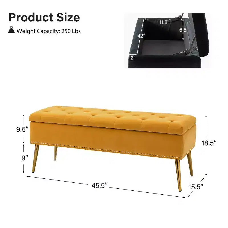 Panca contenitore con borchie decorative e seduta trapuntata a bottoni